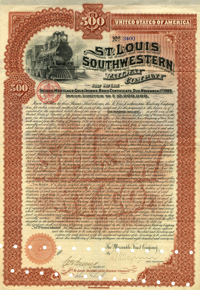 St. Louis Southwestern Railway Co. - $500 Bond